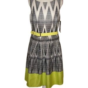 Tahari ASL A-line dress in size 12 in black and celery.